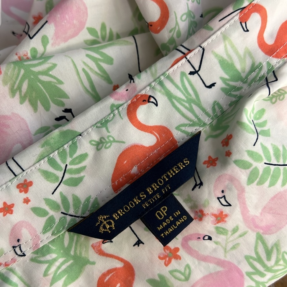 BROOKS BROTHERS Flamingo V-Neck Button Down Shirt 0P - Picture 7 of 7